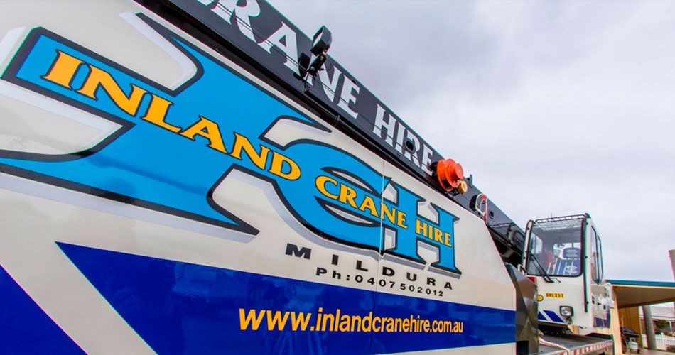 Inland Crane Hire branded mobile crane in Mildura
